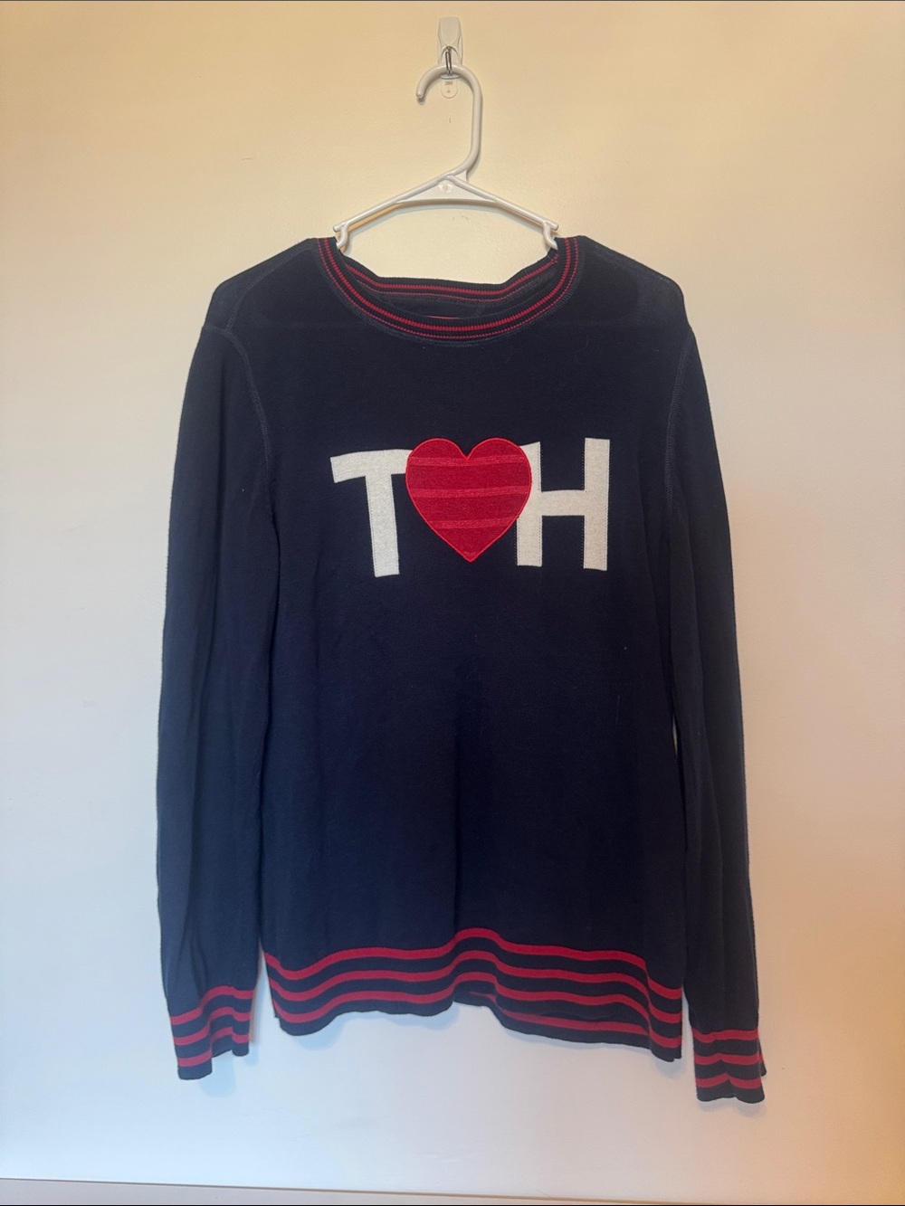 Tommy Hilfiger Navy Crewneck Sweater with Red Heart and White TH